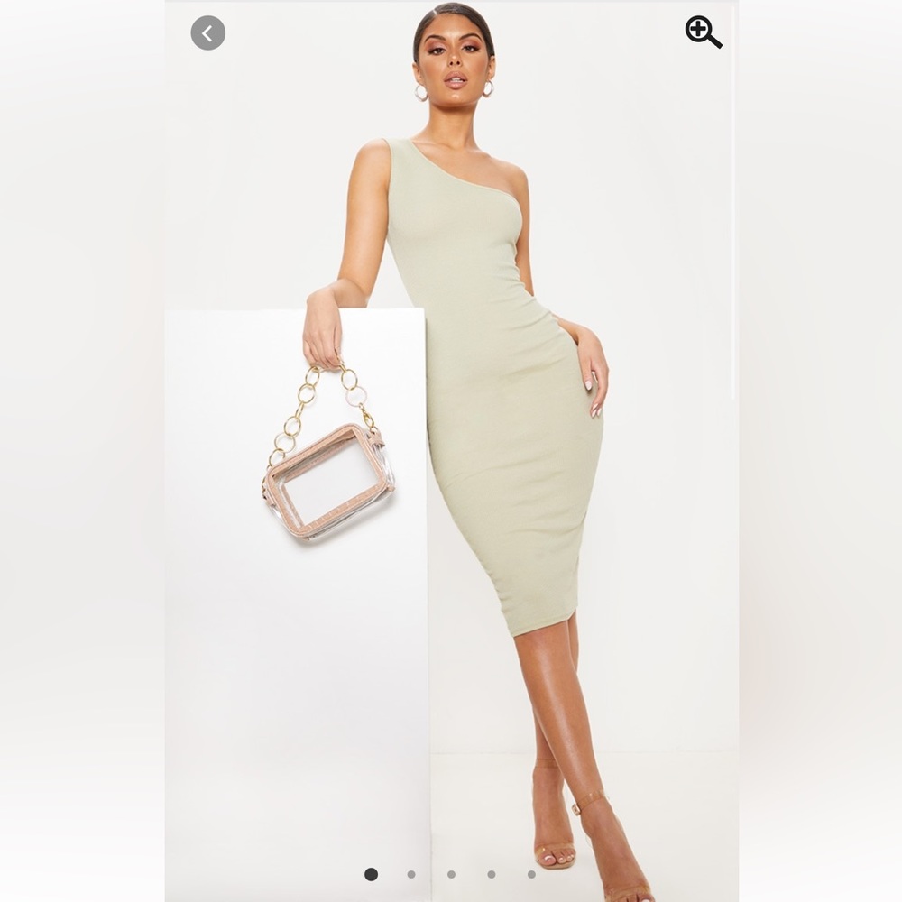 Sage green ribbed one shoulder midi dress